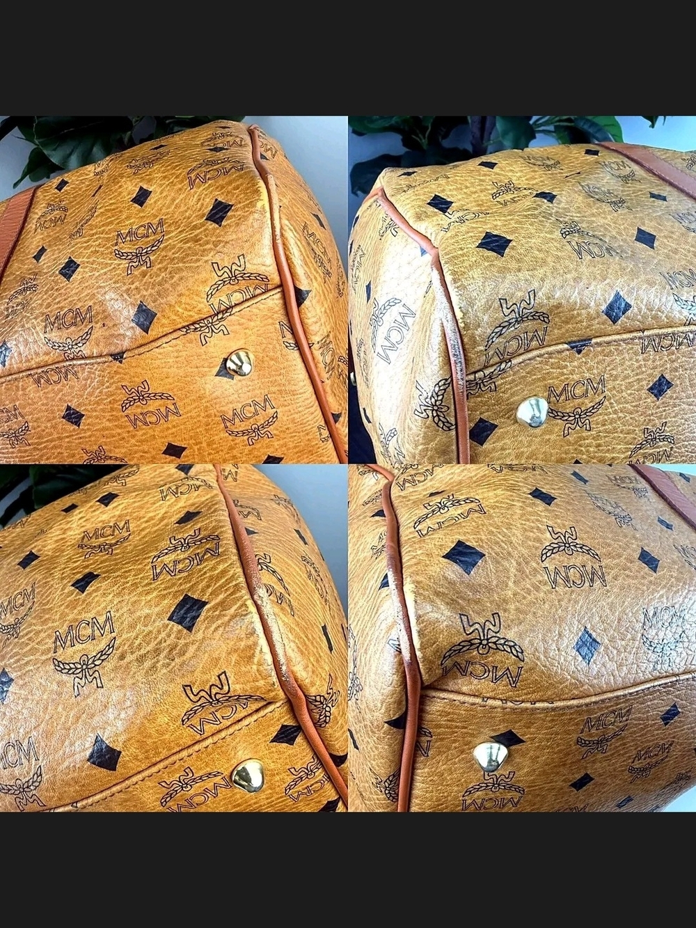 MCM Cognac Visetos Logo Duffel with Tan Trim - Picture 4 of 6